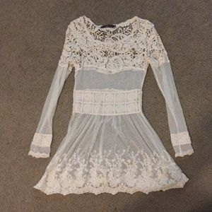 Lace and sheer cream dress